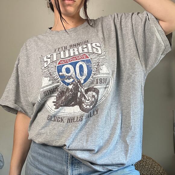 Vintage 77th Annual Sturgis I-90 Black Hills Rally Motorcycle Graphic Tee Sz 2XL - Picture 3 of 10